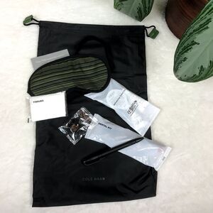 NEW Cole Haan Black Drawstring Travel Cosmetic Bag With Toiletries Green Tabs